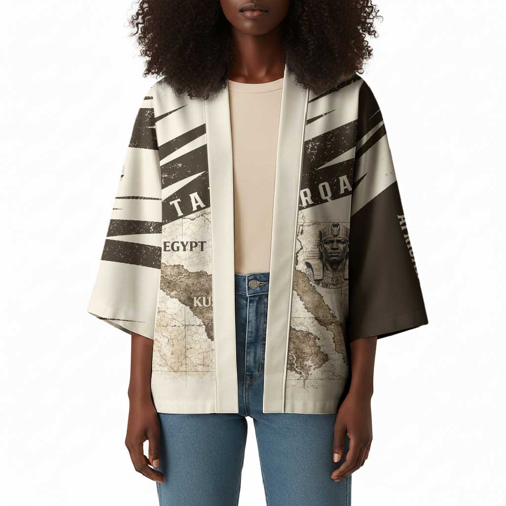 Taharqa Kimono with Ancient Map Illustration, King of Two Lands Title and Kush Egypt Temple - Wonder Print Shop