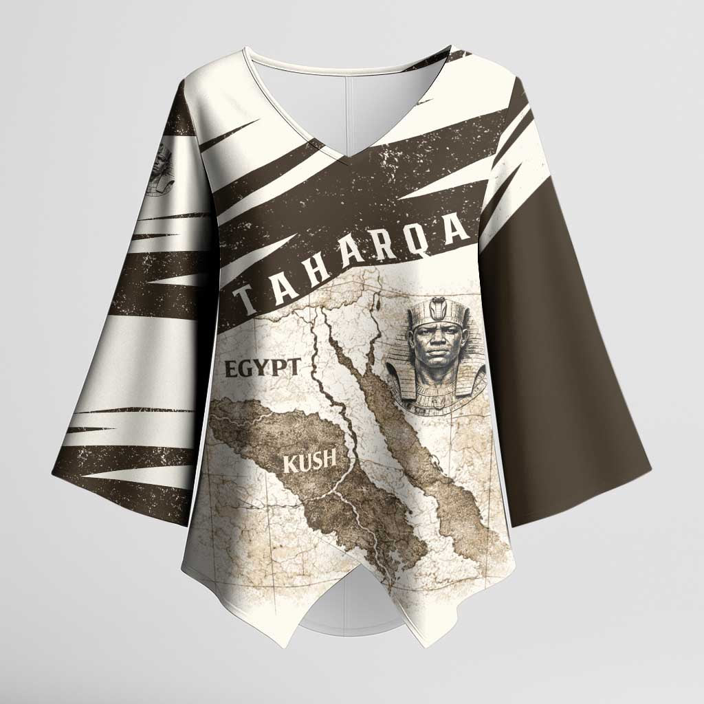 Taharqa Kimono Sleeve Blouse with Ancient Map Illustration, King of Two Lands Title and Kush Egypt Temple - Wonder Print Shop