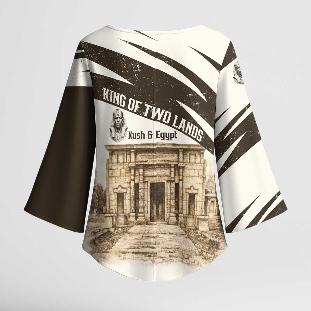 Taharqa Kimono Sleeve Blouse with Ancient Map Illustration, King of Two Lands Title and Kush Egypt Temple - Wonder Print Shop