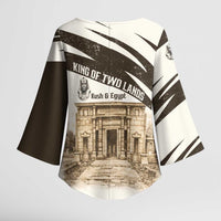 Taharqa Kimono Sleeve Blouse with Ancient Map Illustration, King of Two Lands Title and Kush Egypt Temple - Wonder Print Shop