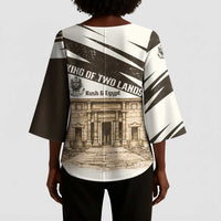 Taharqa Kimono Sleeve Blouse with Ancient Map Illustration, King of Two Lands Title and Kush Egypt Temple - Wonder Print Shop