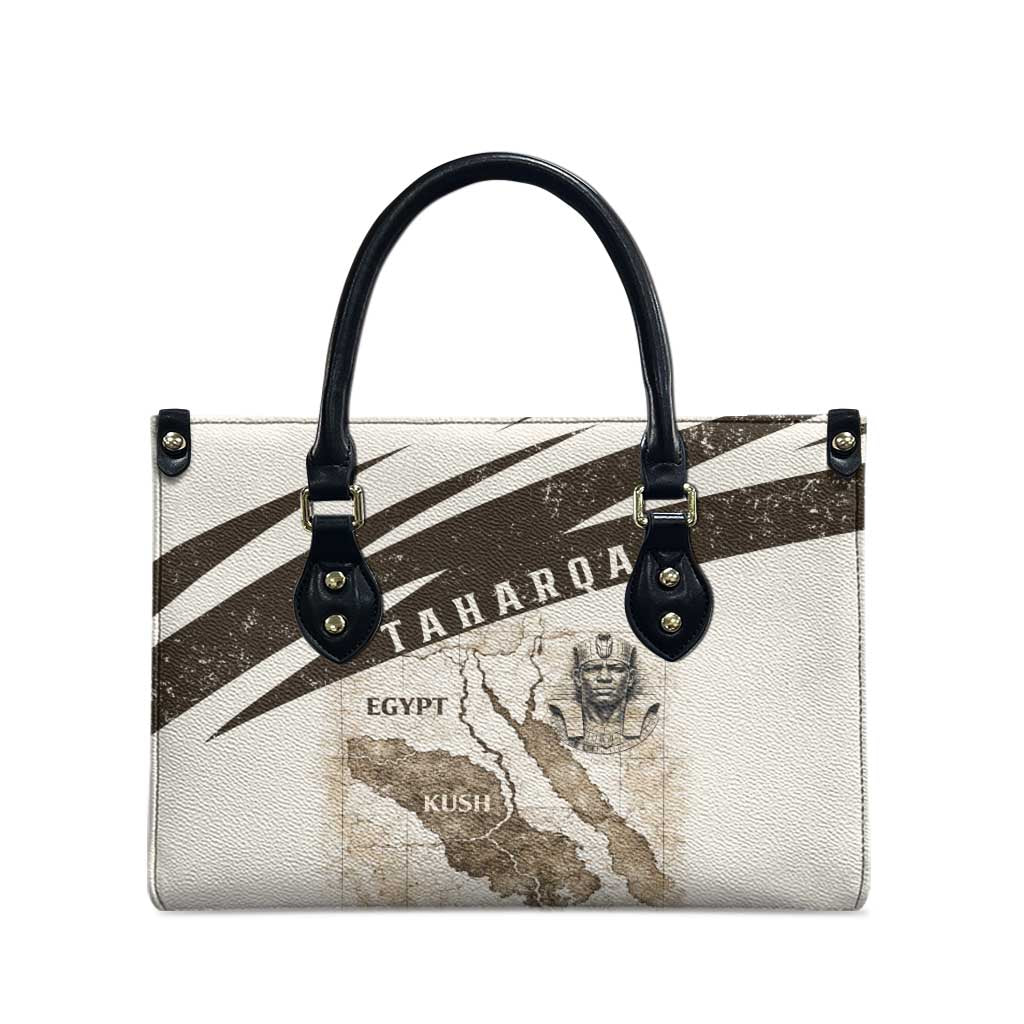 Taharqa Leather Bag with Ancient Map Illustration, King of Two Lands Title and Kush Egypt Temple - Wonder Print Shop