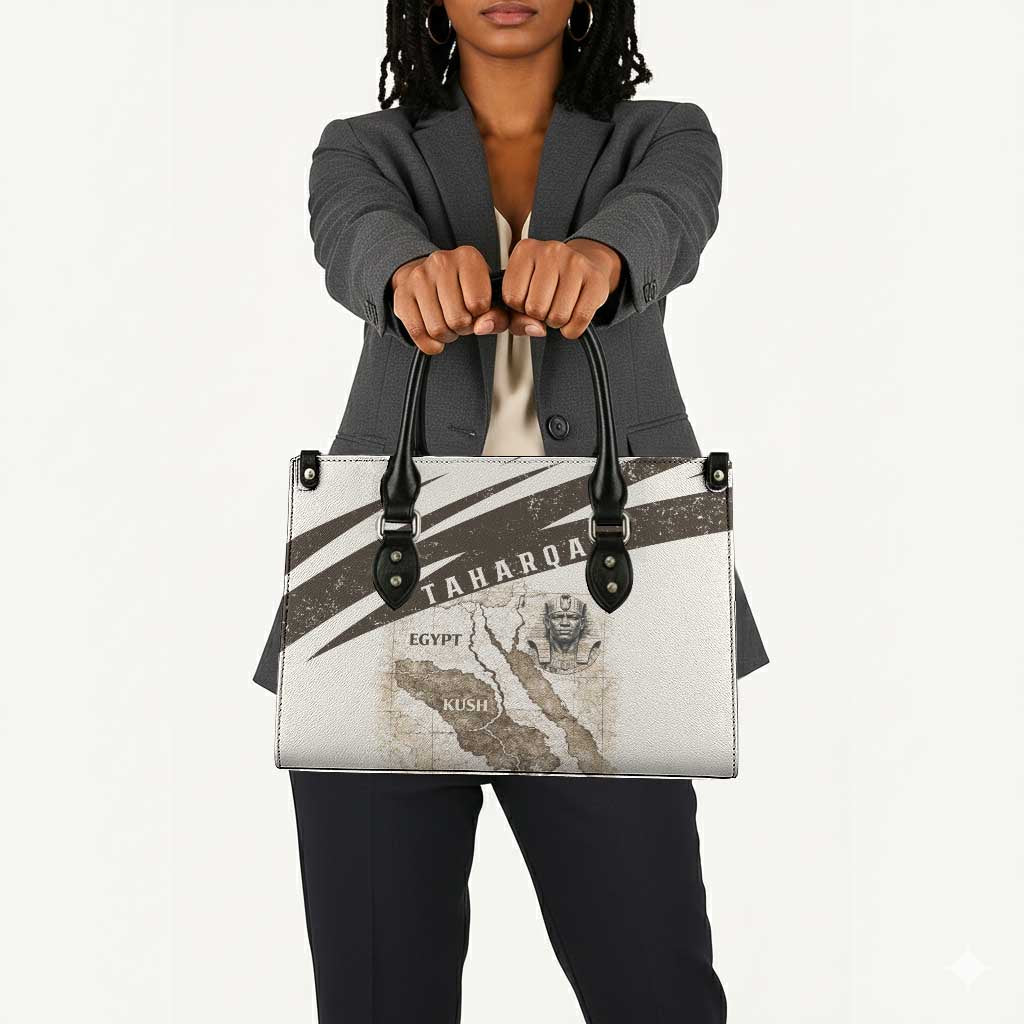 Taharqa Leather Bag with Ancient Map Illustration, King of Two Lands Title and Kush Egypt Temple - Wonder Print Shop