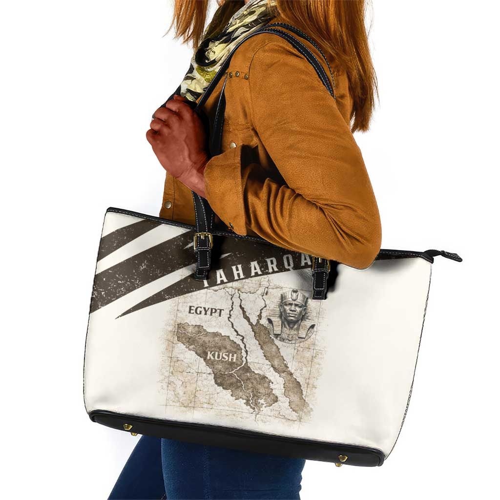 Taharqa Leather Tote Bag with Ancient Map Illustration, King of Two Lands Title and Kush Egypt Temple - Wonder Print Shop