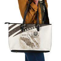 Taharqa Leather Tote Bag with Ancient Map Illustration, King of Two Lands Title and Kush Egypt Temple - Wonder Print Shop