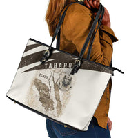 Taharqa Leather Tote Bag with Ancient Map Illustration, King of Two Lands Title and Kush Egypt Temple - Wonder Print Shop