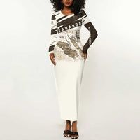Taharqa Long Sleeve Bodycon Dress with Ancient Map Illustration, King of Two Lands Title and Kush Egypt Temple - Wonder Print Shop