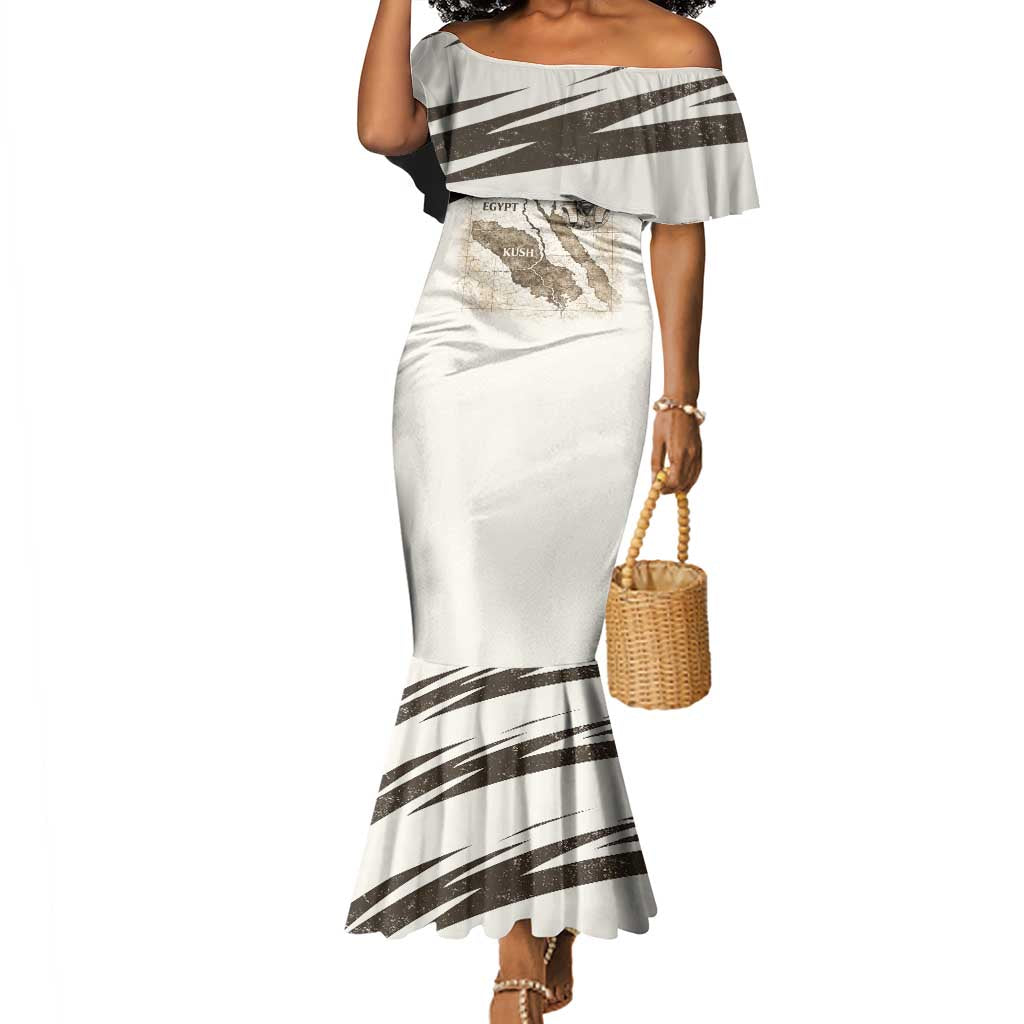 Taharqa Mermaid Dress with Ancient Map Illustration, King of Two Lands Title and Kush Egypt Temple - Wonder Print Shop
