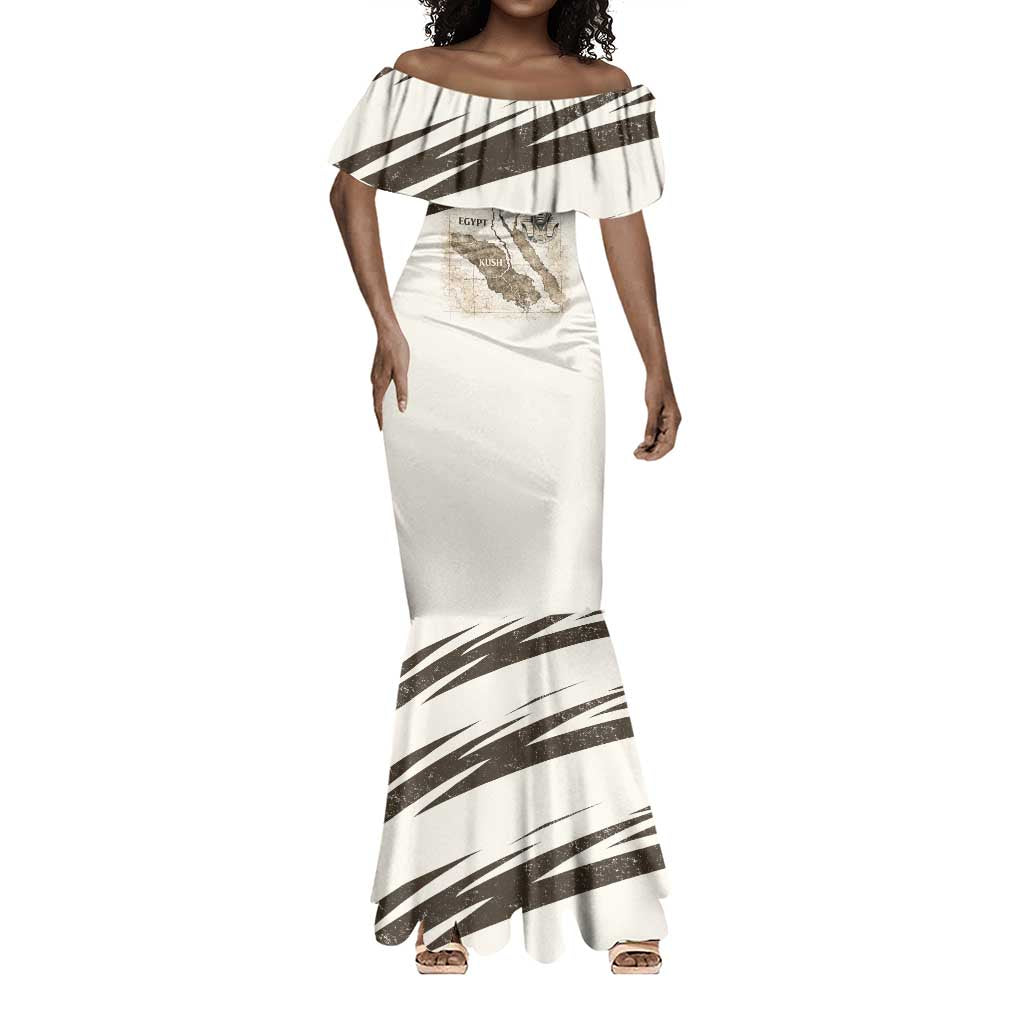 Taharqa Mermaid Dress with Ancient Map Illustration, King of Two Lands Title and Kush Egypt Temple - Wonder Print Shop