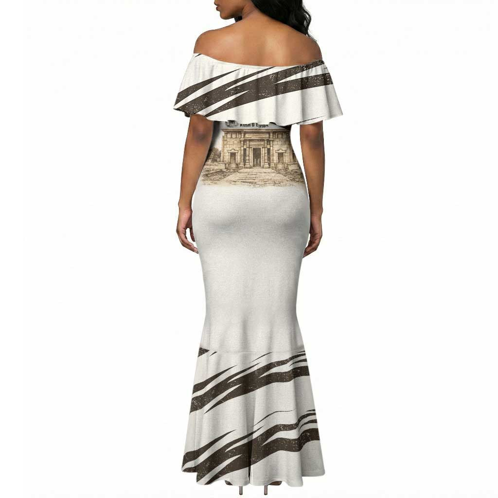 Taharqa Mermaid Dress with Ancient Map Illustration, King of Two Lands Title and Kush Egypt Temple - Wonder Print Shop