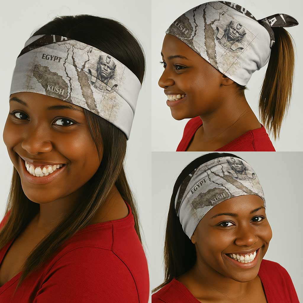 Taharqa Neck Gaiter with Ancient Map Illustration, King of Two Lands Title and Kush Egypt Temple - Wonder Print Shop