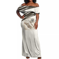 Taharqa Off Shoulder Maxi Dress with Ancient Map Illustration, King of Two Lands Title and Kush Egypt Temple - Wonder Print Shop
