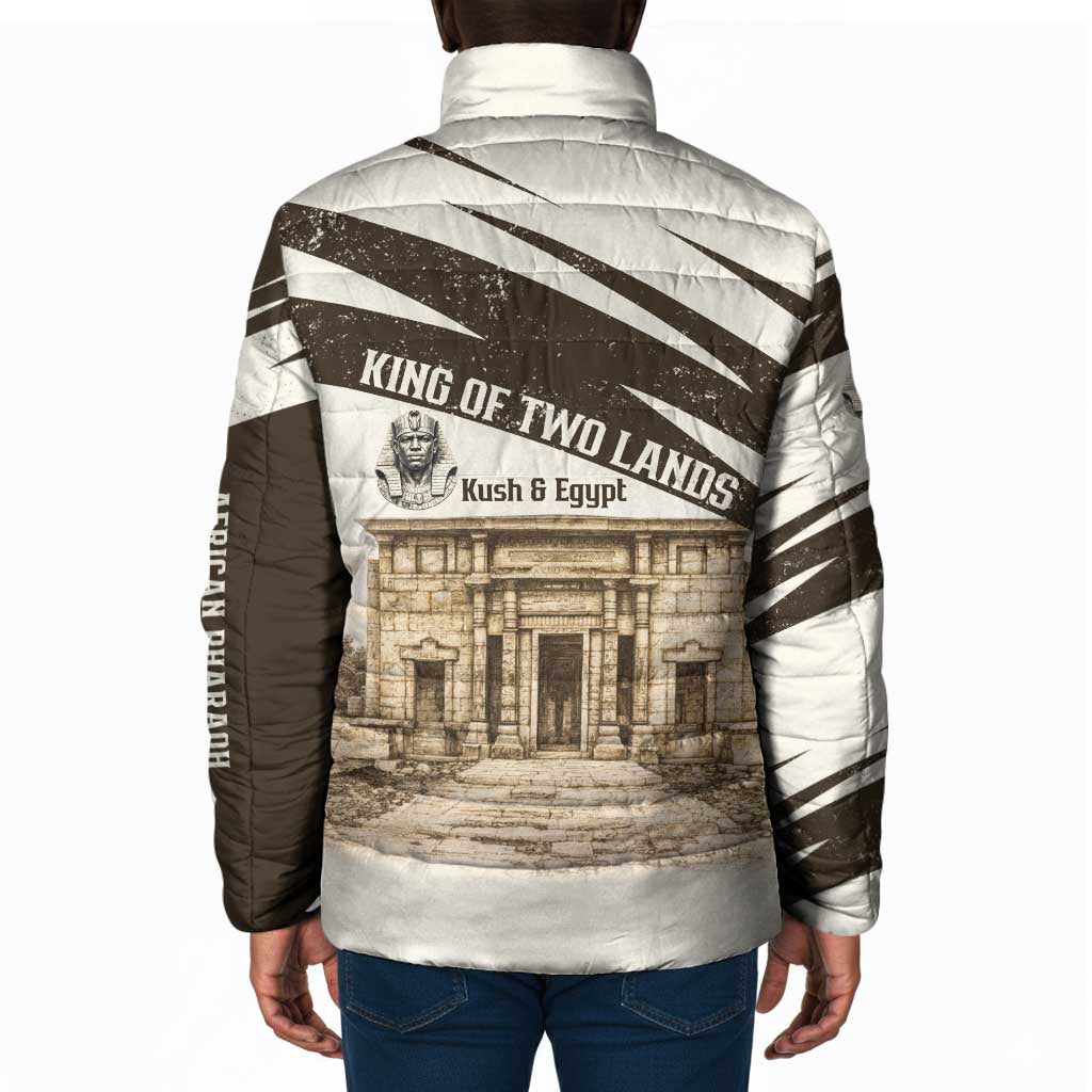 Taharqa Padded Jacket with Ancient Map Illustration, King of Two Lands Title and Kush Egypt Temple - Wonder Print Shop