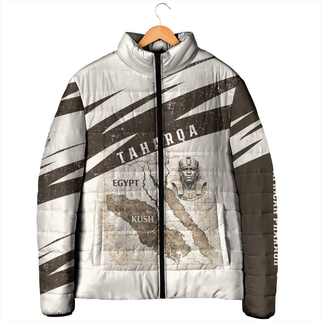 Taharqa Padded Jacket with Ancient Map Illustration, King of Two Lands Title and Kush Egypt Temple - Wonder Print Shop