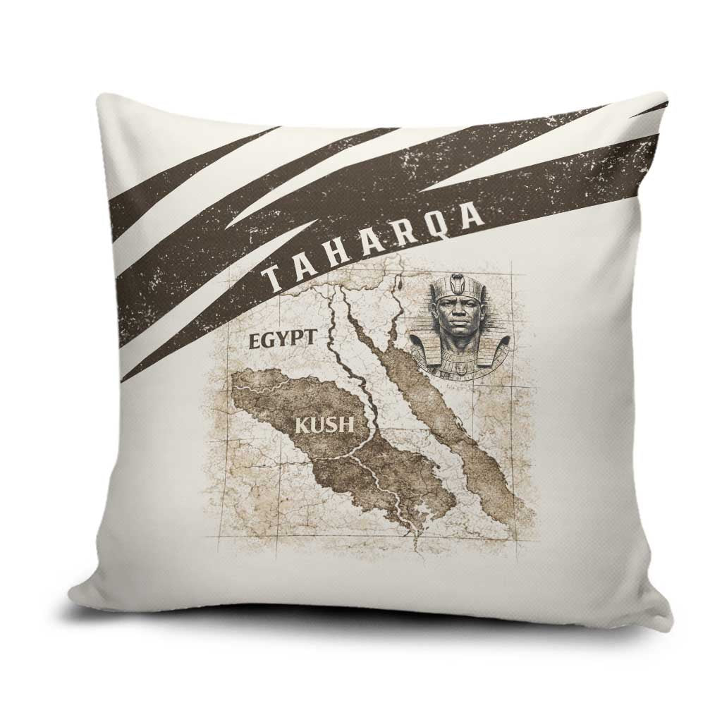Taharqa Pillow Cover with Ancient Map Illustration, King of Two Lands Title and Kush Egypt Temple - Wonder Print Shop