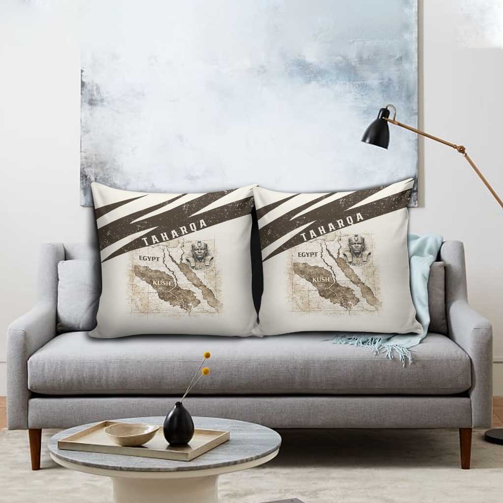 Taharqa Pillow Cover with Ancient Map Illustration, King of Two Lands Title and Kush Egypt Temple - Wonder Print Shop