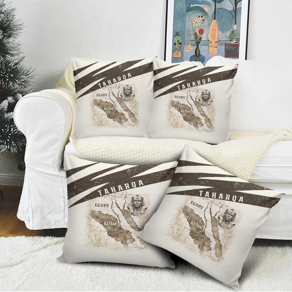 Taharqa Pillow Cover with Ancient Map Illustration, King of Two Lands Title and Kush Egypt Temple - Wonder Print Shop