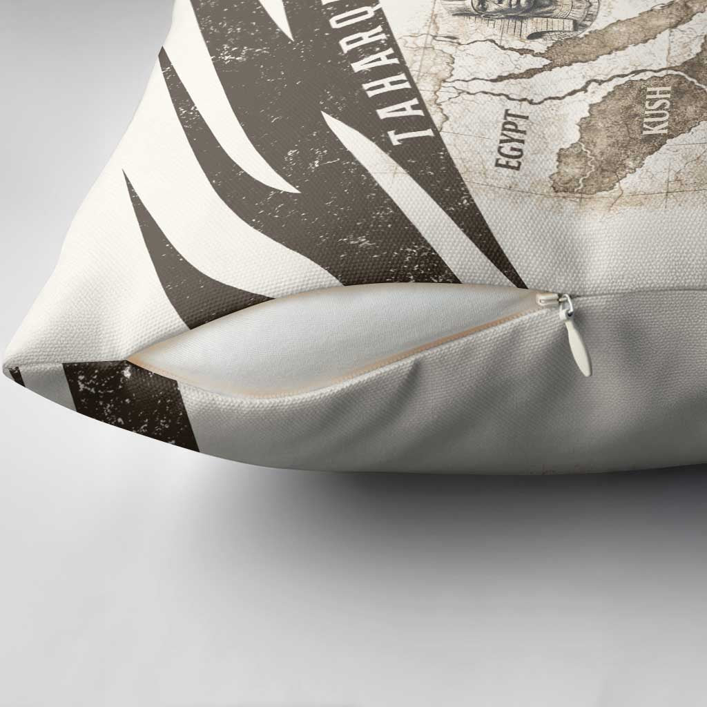 Taharqa Pillow Cover with Ancient Map Illustration, King of Two Lands Title and Kush Egypt Temple - Wonder Print Shop