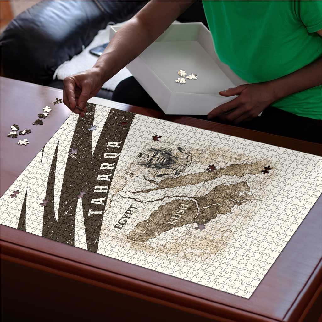 Taharqa Puzzle with Ancient Map Illustration, King of Two Lands Title and Kush Egypt Temple - Wonder Print Shop