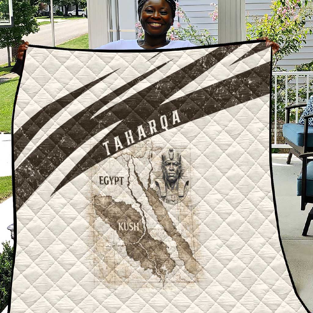 Taharqa Quilt with Ancient Map Illustration, King of Two Lands Title and Kush Egypt Temple - Wonder Print Shop