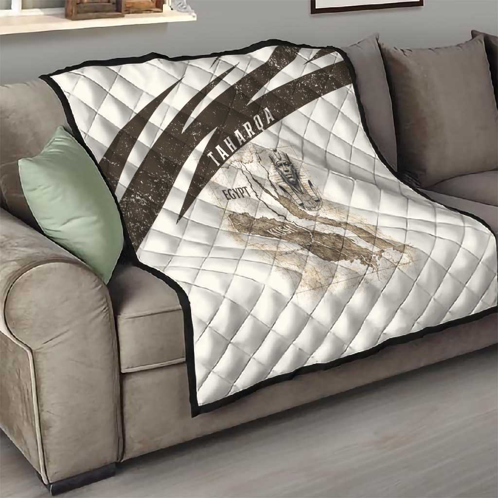 Taharqa Quilt with Ancient Map Illustration, King of Two Lands Title and Kush Egypt Temple - Wonder Print Shop
