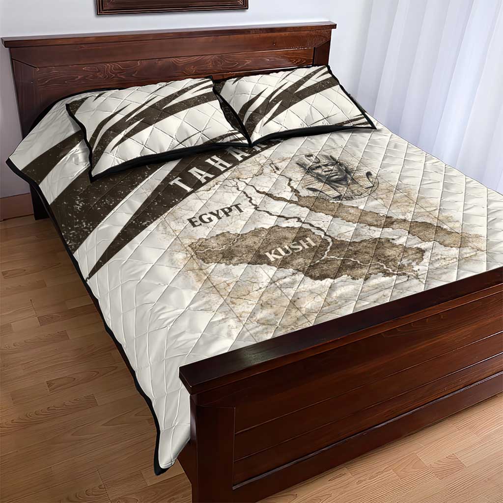 Taharqa Quilt Bed Set with Ancient Map Illustration, King of Two Lands Title and Kush Egypt Temple - Wonder Print Shop