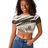 Taharqa Raglan Cropped T shirt with Ancient Map Illustration, King of Two Lands Title and Kush Egypt Temple - Wonder Print Shop