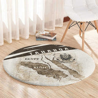 Taharqa Round Carpet with Ancient Map Illustration, King of Two Lands Title and Kush Egypt Temple - Wonder Print Shop
