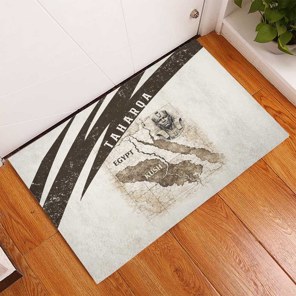 Taharqa Rubber Doormat with Ancient Map Illustration, King of Two Lands Title and Kush Egypt Temple - Wonder Print Shop