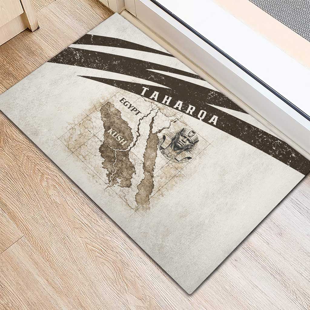 Taharqa Rubber Doormat with Ancient Map Illustration, King of Two Lands Title and Kush Egypt Temple - Wonder Print Shop