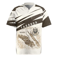 Taharqa Rugby Jersey with Ancient Map Illustration, King of Two Lands Title and Kush Egypt Temple - Wonder Print Shop