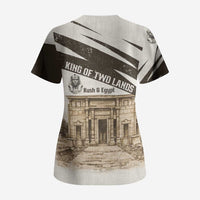 Taharqa Scrub Top with Ancient Map Illustration, King of Two Lands Title and Kush Egypt Temple - Wonder Print Shop