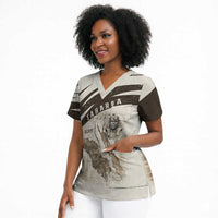 Taharqa Scrub Top with Ancient Map Illustration, King of Two Lands Title and Kush Egypt Temple - Wonder Print Shop