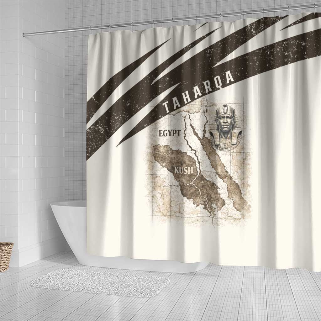 Taharqa Shower Curtain with Ancient Map Illustration, King of Two Lands Title and Kush Egypt Temple - Wonder Print Shop