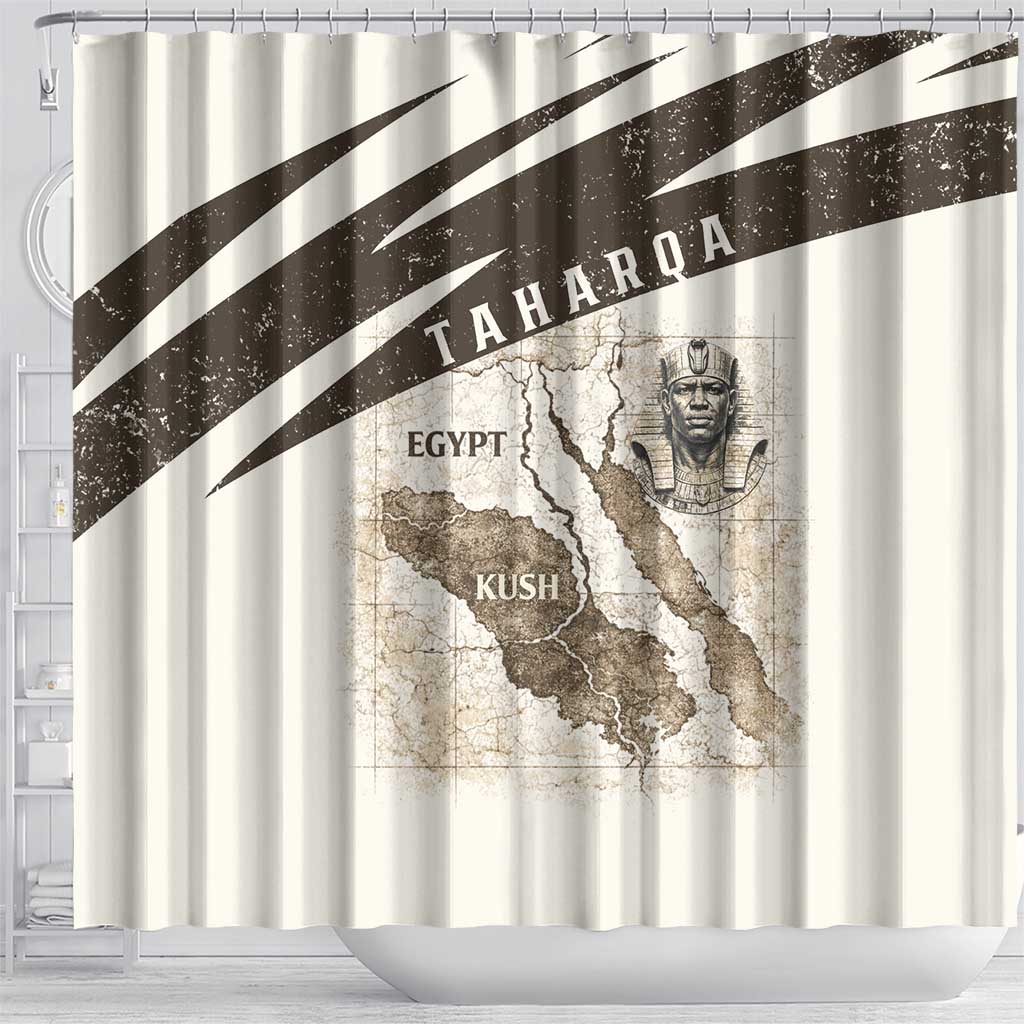 Taharqa Shower Curtain with Ancient Map Illustration, King of Two Lands Title and Kush Egypt Temple - Wonder Print Shop