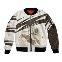 Taharqa Sleeve Zip Bomber Jacket with Ancient Map Illustration, King of Two Lands Title and Kush Egypt Temple - Wonder Print Shop