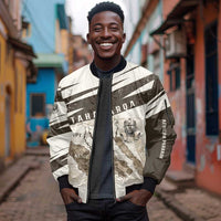 Taharqa Sleeve Zip Bomber Jacket with Ancient Map Illustration, King of Two Lands Title and Kush Egypt Temple - Wonder Print Shop