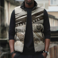 Taharqa Sleeveless Puffer Jacket with Ancient Map Illustration, King of Two Lands Title and Kush Egypt Temple - Wonder Print Shop