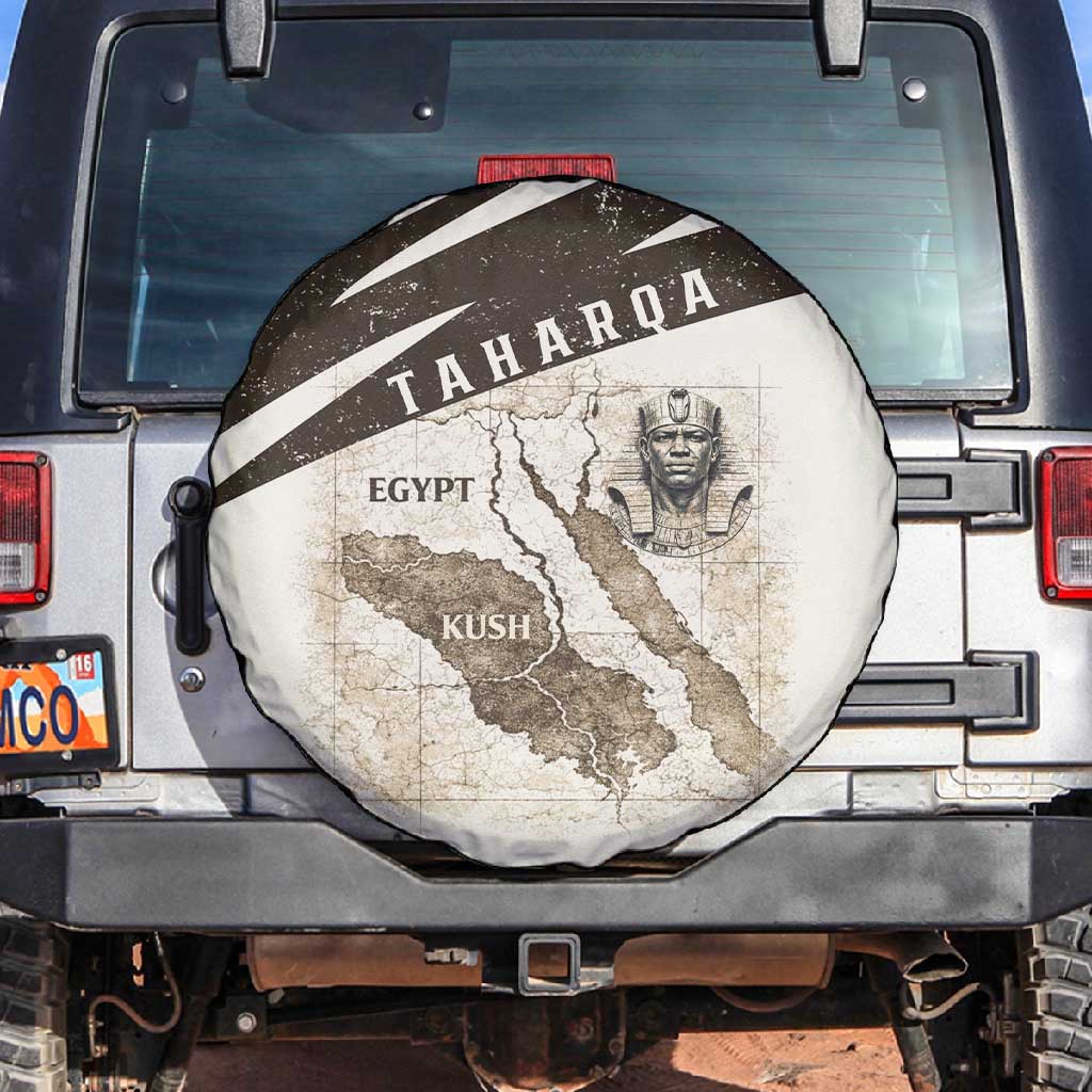 Taharqa Spare Tire Cover with Ancient Map Illustration, King of Two Lands Title and Kush Egypt Temple - Wonder Print Shop