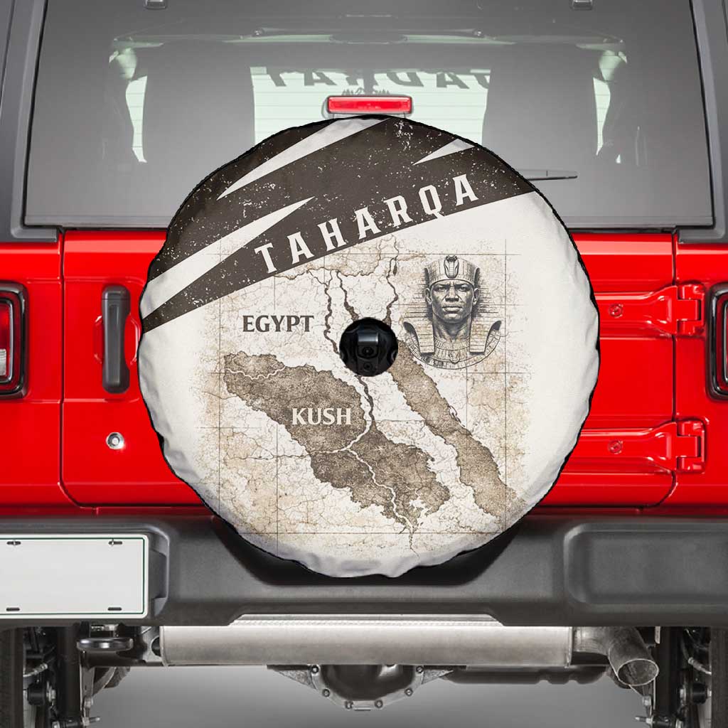 Taharqa Spare Tire Cover with Ancient Map Illustration, King of Two Lands Title and Kush Egypt Temple - Wonder Print Shop