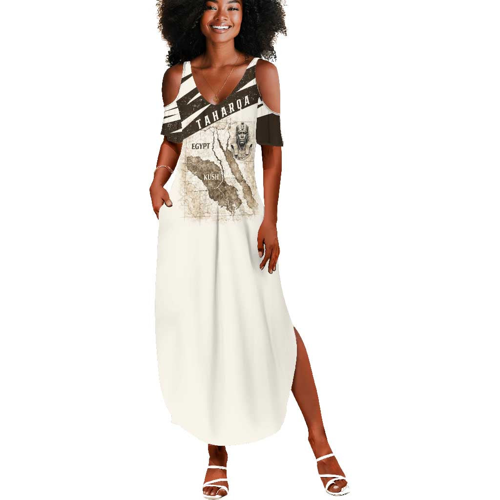 Taharqa Summer Maxi Dress with Ancient Map Illustration, King of Two Lands Title and Kush Egypt Temple - Wonder Print Shop