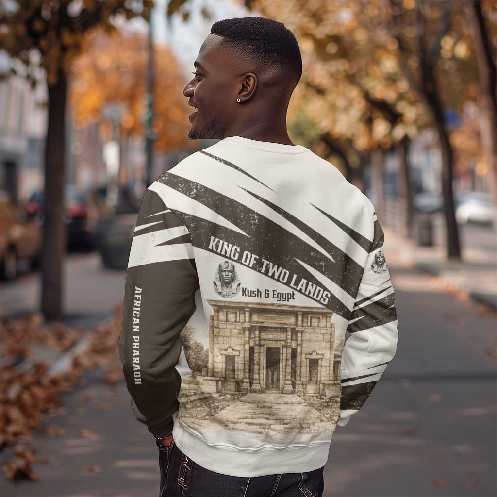 Taharqa Sweatshirt with Ancient Map Illustration, King of Two Lands Title and Kush Egypt Temple - Wonder Print Shop