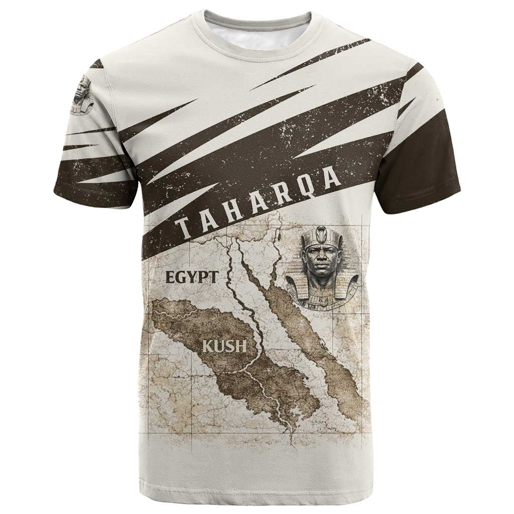 Taharqa T shirt with Ancient Map Illustration, King of Two Lands Title and Kush Egypt Temple - Wonder Print Shop