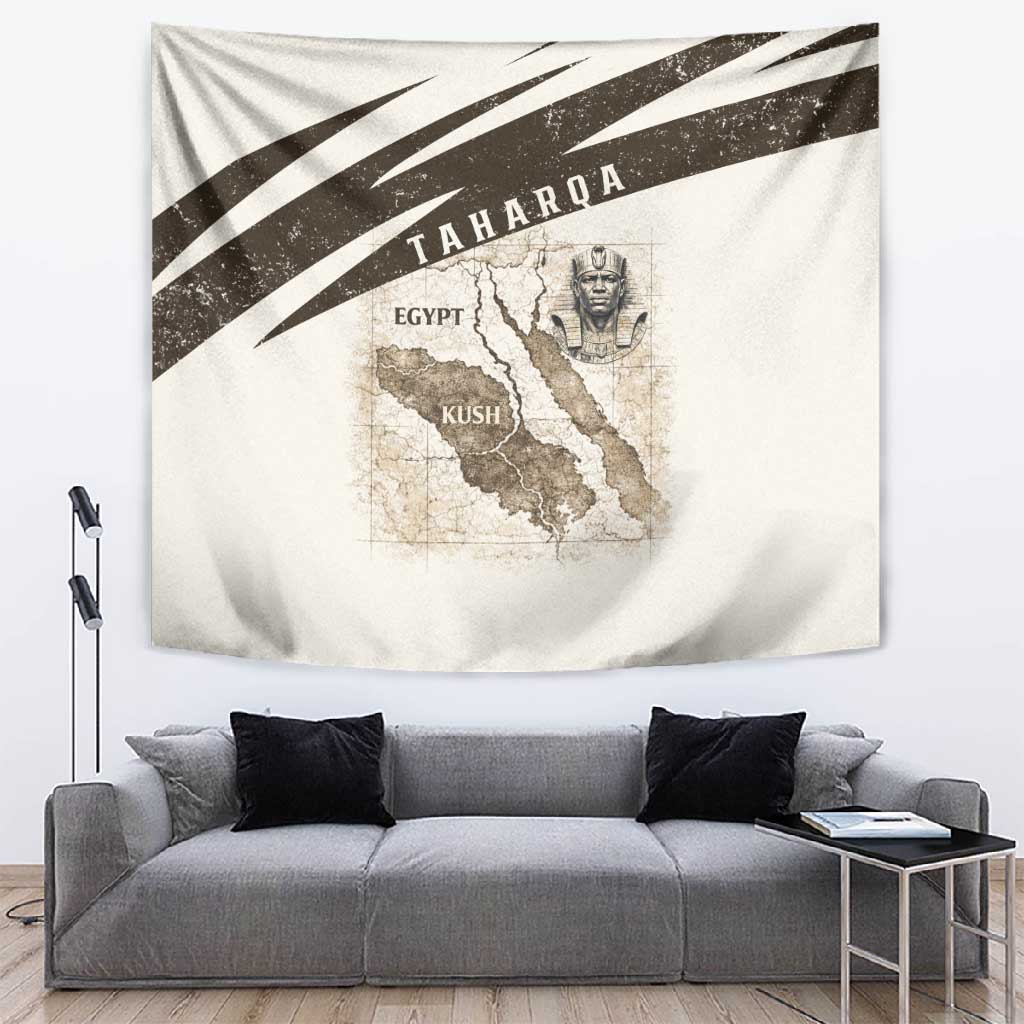 Taharqa Tapestry with Ancient Map Illustration, King of Two Lands Title and Kush Egypt Temple - Wonder Print Shop