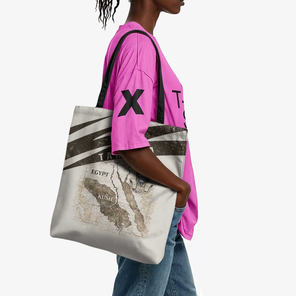 Taharqa Tote Bag with Ancient Map Illustration, King of Two Lands Title and Kush Egypt Temple - Wonder Print Shop