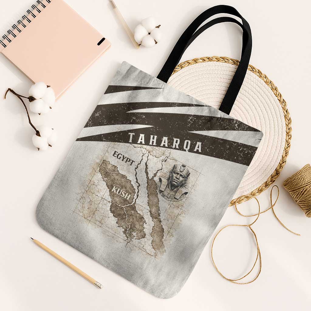 Taharqa Tote Bag with Ancient Map Illustration, King of Two Lands Title and Kush Egypt Temple - Wonder Print Shop
