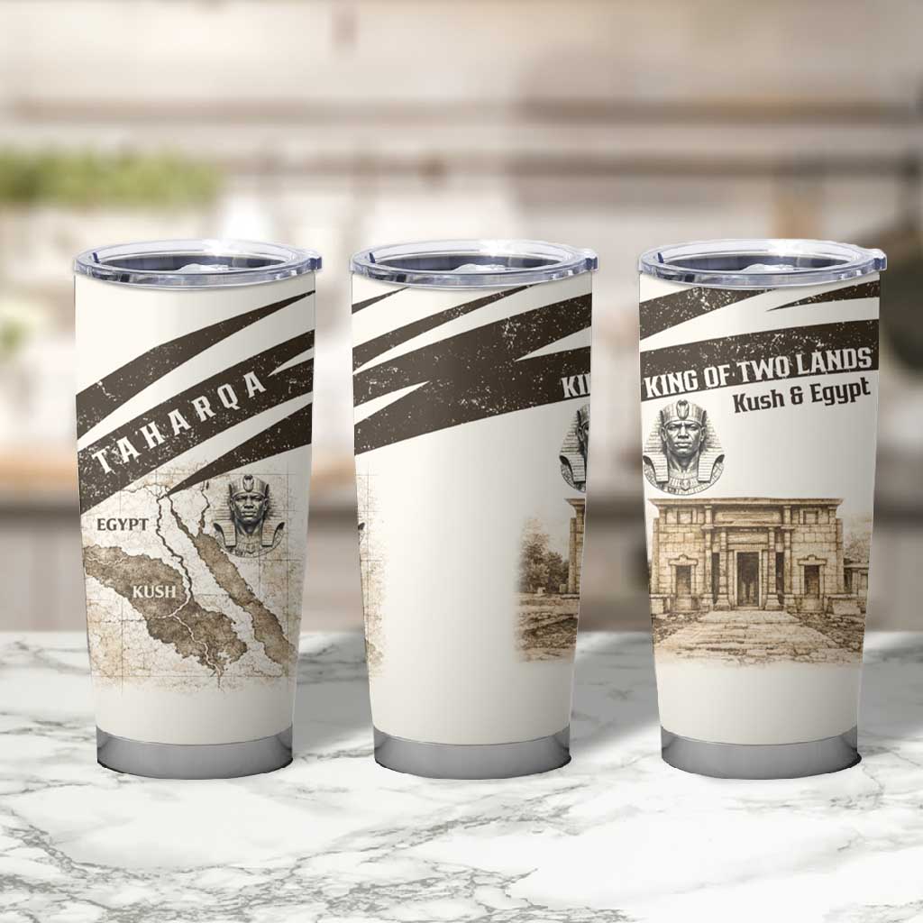 Taharqa Tumbler Cup with Ancient Map Illustration, King of Two Lands Title and Kush Egypt Temple - Wonder Print Shop