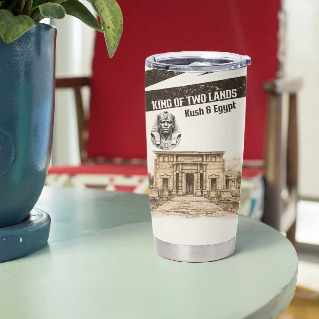 Taharqa Tumbler Cup with Ancient Map Illustration, King of Two Lands Title and Kush Egypt Temple - Wonder Print Shop