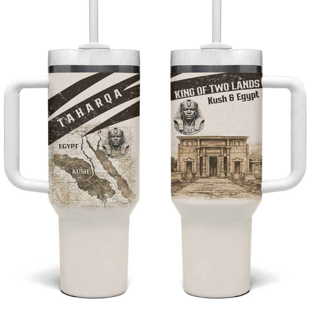 Taharqa Tumbler With Handle with Ancient Map Illustration, King of Two Lands Title and Kush Egypt Temple - Wonder Print Shop
