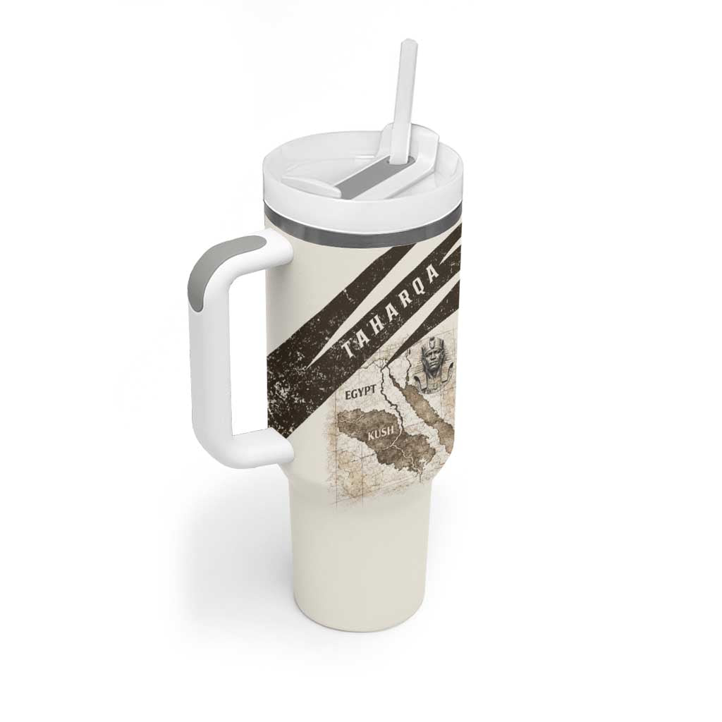 Taharqa Tumbler With Handle with Ancient Map Illustration, King of Two Lands Title and Kush Egypt Temple - Wonder Print Shop